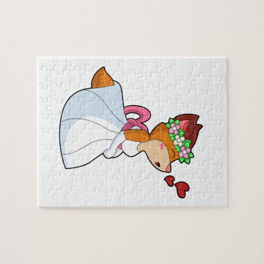 Vos als bruid met trouwjurk & bloemenslingers legpuzzel (Horizontaal)