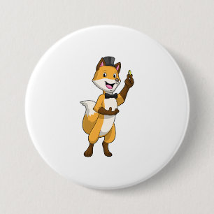 Vos als bruidegom met trouwring ronde button 7,6 cm