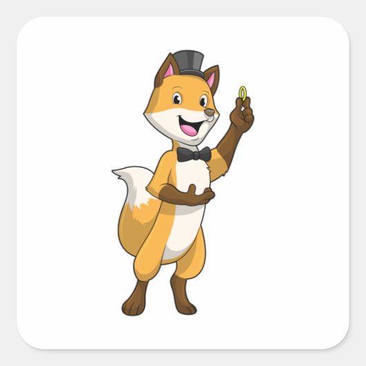 Vos als Bruidegom met Trouwring Vierkante Sticker (Voorkant)