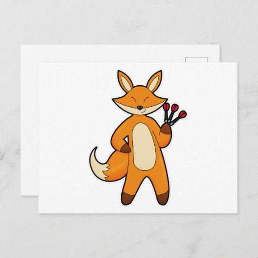 Vos als Dartspeler met Pijltjes Briefkaart (Voorkant / Achterkant)