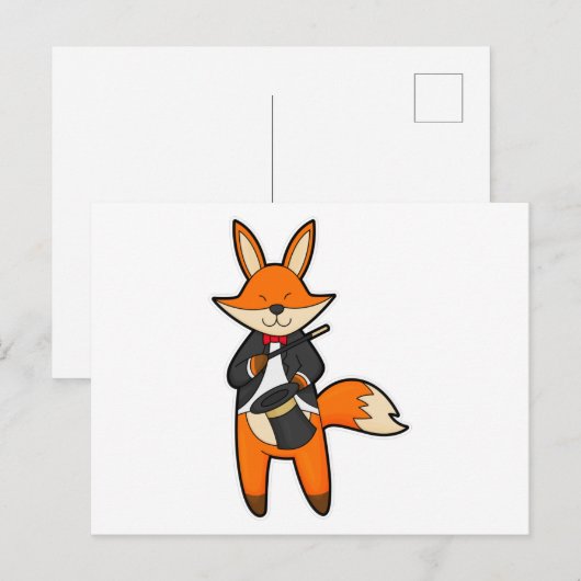 Vos als goochelaar met toverstok & Hoed Briefkaart (Voorkant / Achterkant)