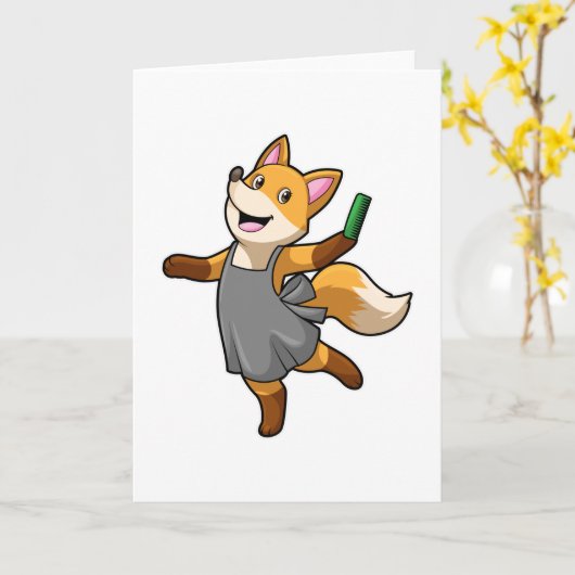 Vos als kapper met schaar kaart (Gele Bloem)