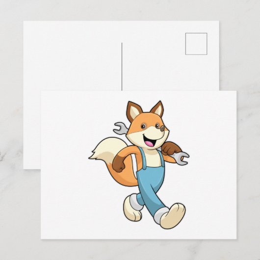 Vos als monteur met sleutel briefkaart (Voorkant / Achterkant)