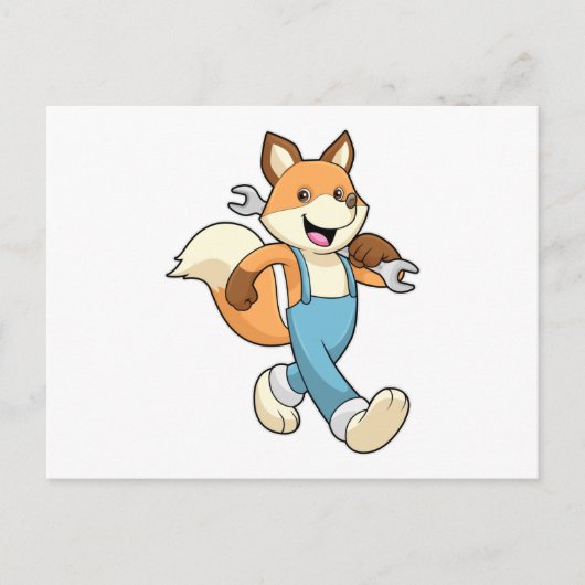 Vos als monteur met sleutel briefkaart (Voorkant)