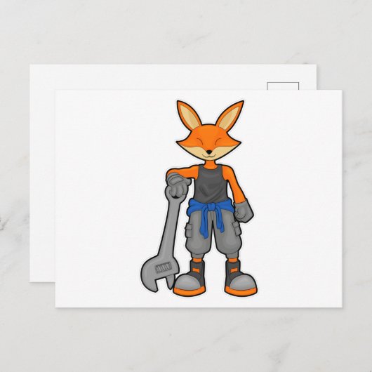 Vos als monteur met sleutel briefkaart (Voorkant / Achterkant)