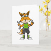 Vos als monteur met sleutel & moer kaart (Gele Bloem)