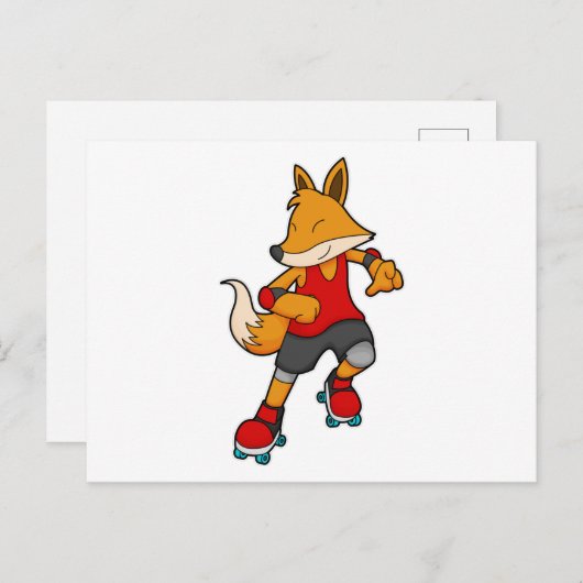 Vos als schaatser met inline skates briefkaart (Voorkant / Achterkant)