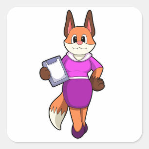 Vos als secretaris met rok vierkante sticker