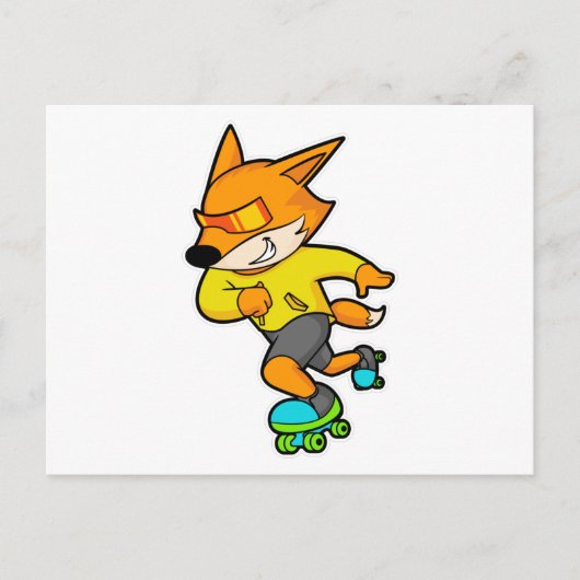 Vos als skater met inline skates briefkaart (Voorkant)