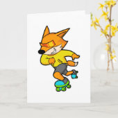 Vos als skater met rollerschaatsen kaart (Gele Bloem)