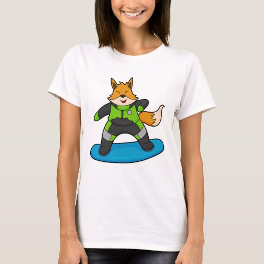 Vos als snowboarder met snowboard t-shirt (Voorkant)