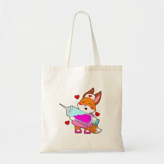 Vos als verpleegster met spuit tote bag (Voorkant)