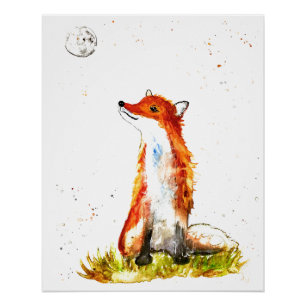 Vos aquarel Oranje Bruin Bos Kunst Dier Perfect Poster