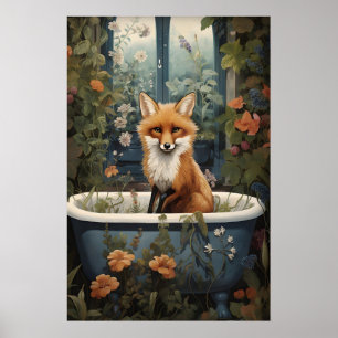 Vos Badkamerprint, Vos Buis Bloem Badkuip Bad Poster