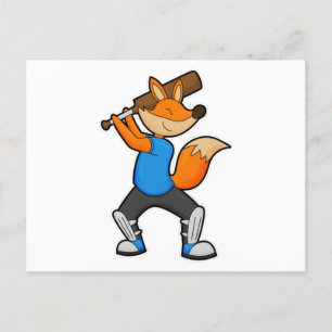 Vos bij Cricket met cricketbat Briefkaart