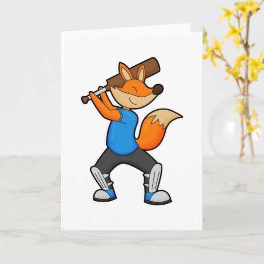 Vos bij Cricket met cricketbat Kaart (Gele Bloem)