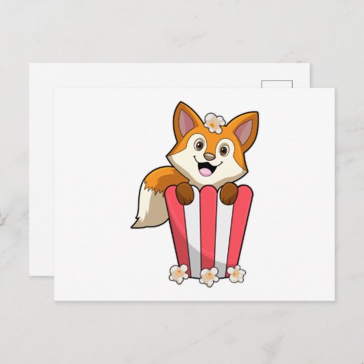 Vos bij het eten met popcorn briefkaart (Voorkant / Achterkant)