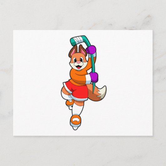 Vos bij ijshockey met ijshockeystick briefkaart (Voorkant)