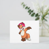 Vos bij muziek met koptelefoon briefkaart (Staand voorkant)