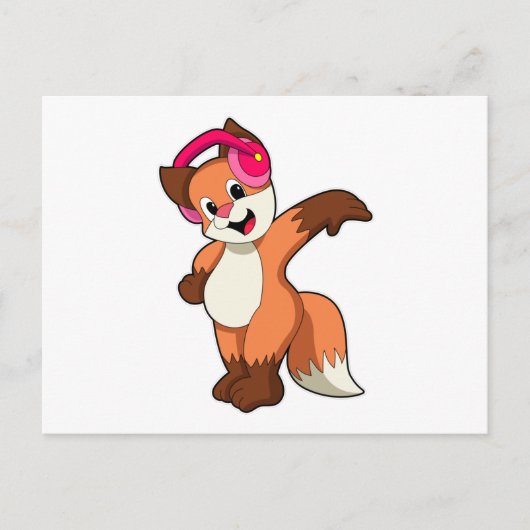 Vos bij muziek met koptelefoon briefkaart (Voorkant)