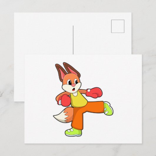 Vos bij vechtsportboksen met boks handschoenen briefkaart (Voorkant / Achterkant)