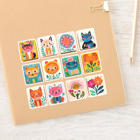 Vos bloemen Katten Sticker (Notitieboek)