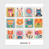 Vos bloemen Katten Sticker (Vel)