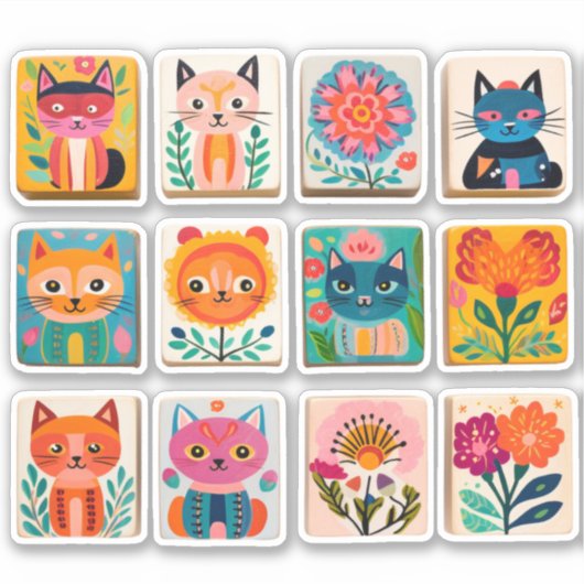 Vos bloemen Katten Sticker (Voorkant)