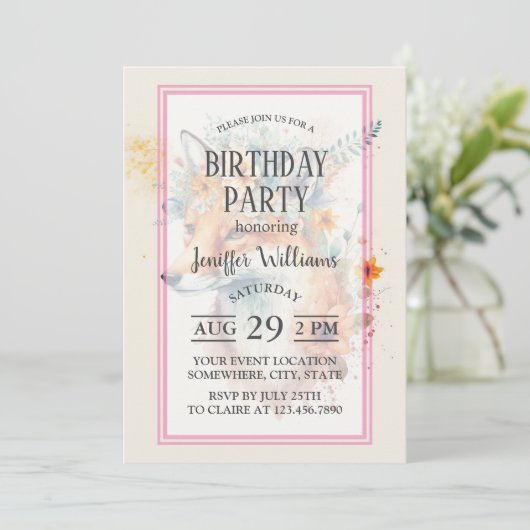 Vos bloemenkroon waterverf kaart (Staand voorkant)