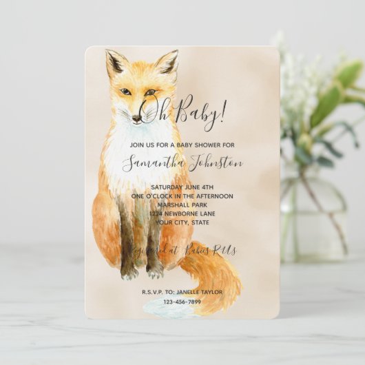 Vos Crème Baby Shower Kaart (Staand voorkant)