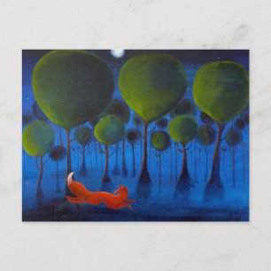 Vos die in Bos bij Nacht lopen Briefkaart