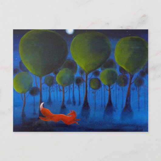Vos die in Bos bij Nacht lopen Briefkaart (Voorkant)