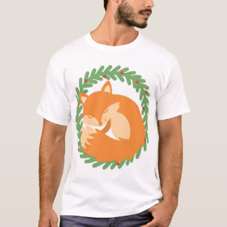 Vos die slaapt in een kerstkrans t-shirt
