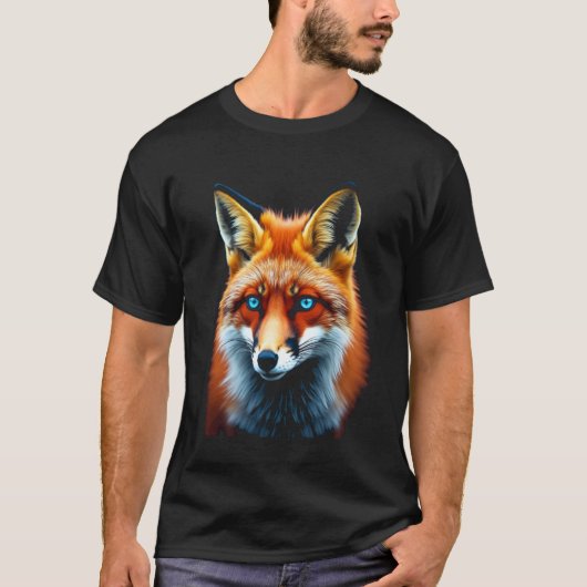 Vos, dierportret, blauw t-shirt (Voorkant)