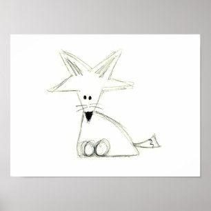 vos doedel zwart wit grijs eenvoudig kindertekenin poster