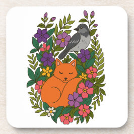 Vos, duif en bloemen bier onderzetter