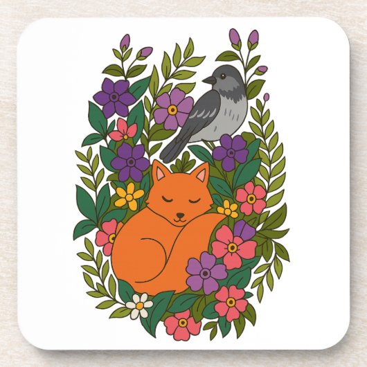 Vos, duif en bloemen bier onderzetter (Voorkant)