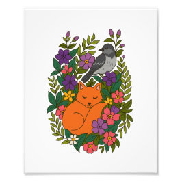 Vos, duif en bloemen foto afdruk