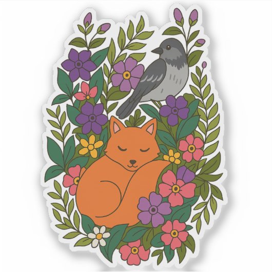 Vos, duif en bloemen sticker (Voorkant)