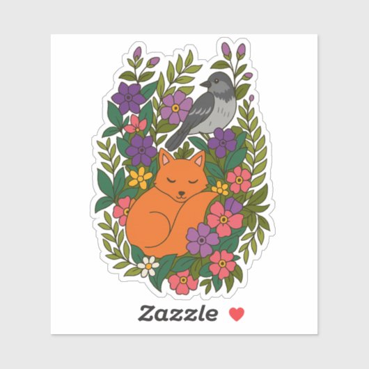 Vos, duif en bloemen sticker (Vel)