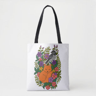 Vos, duif en bloemen tote bag