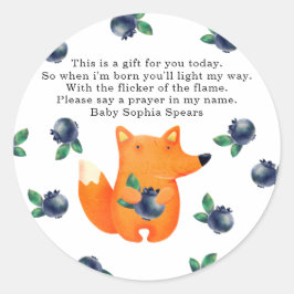 Vos en blauwe bessen - Prayer candle label