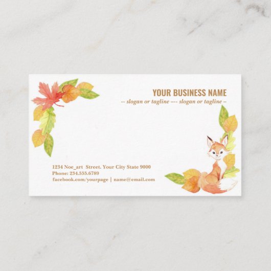 vos- en herfstbladeren visitekaartje (Achterkant)