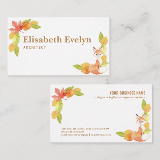 vos- en herfstbladeren visitekaartje (Voorkant / Achterkant)