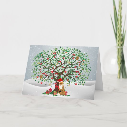 Vos en kerstboom feestdagen kaart (Voorkant)