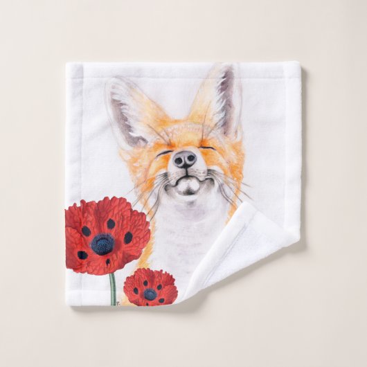 vos en papaver bad handdoek (Wasdoekje)