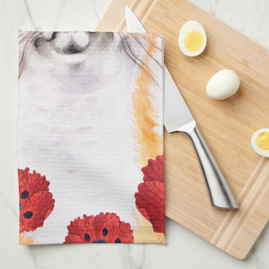 vos en papaver theedoek (Quarter Fold)