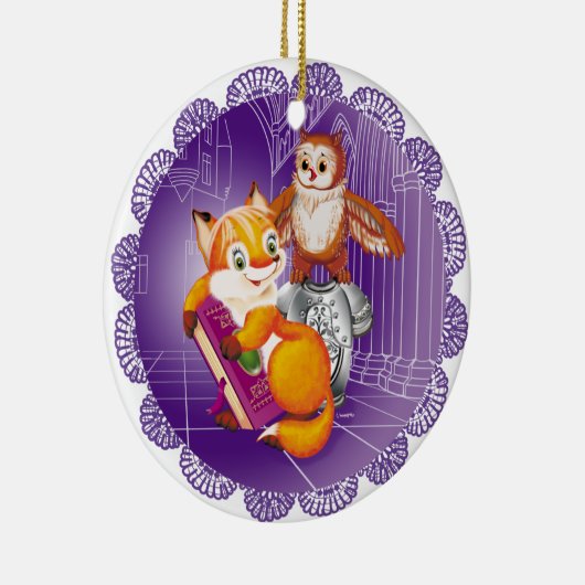 vos en uil keramisch ornament (Rechts)