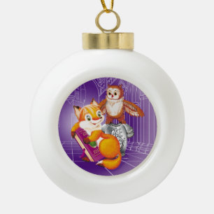 vos en uil keramische bal ornament