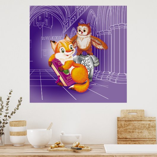 vos en uil poster (Keuken)